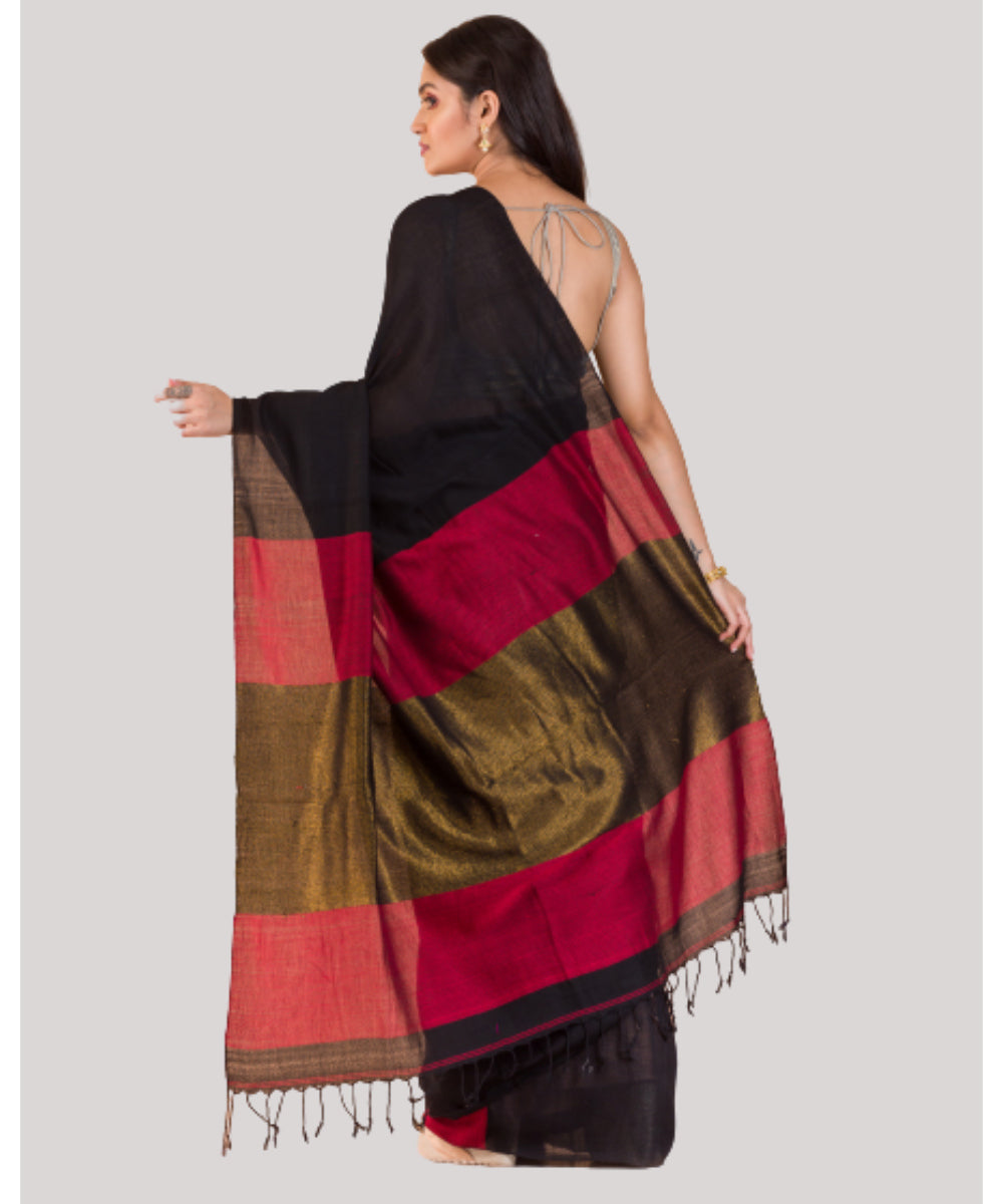 Black and red handwoven bengal cotton saree