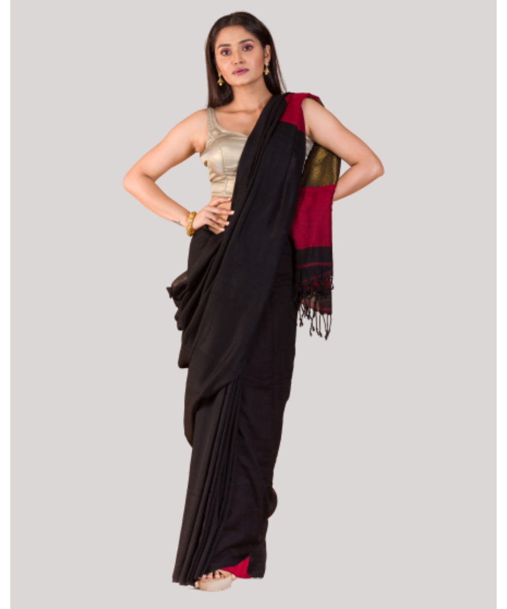 Black and red handwoven bengal cotton saree