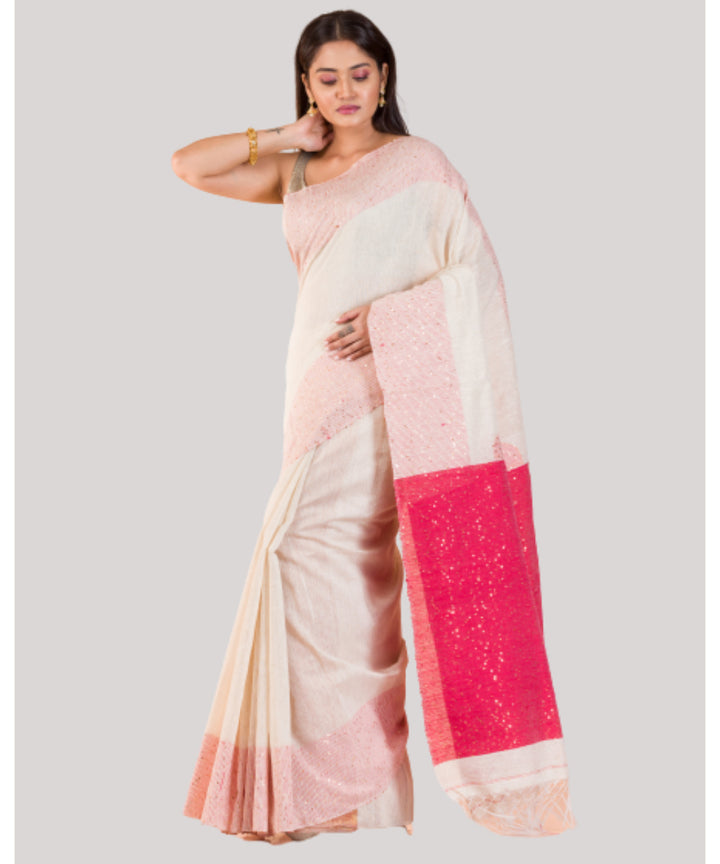 Off white and red handwoven bengal matka silk saree