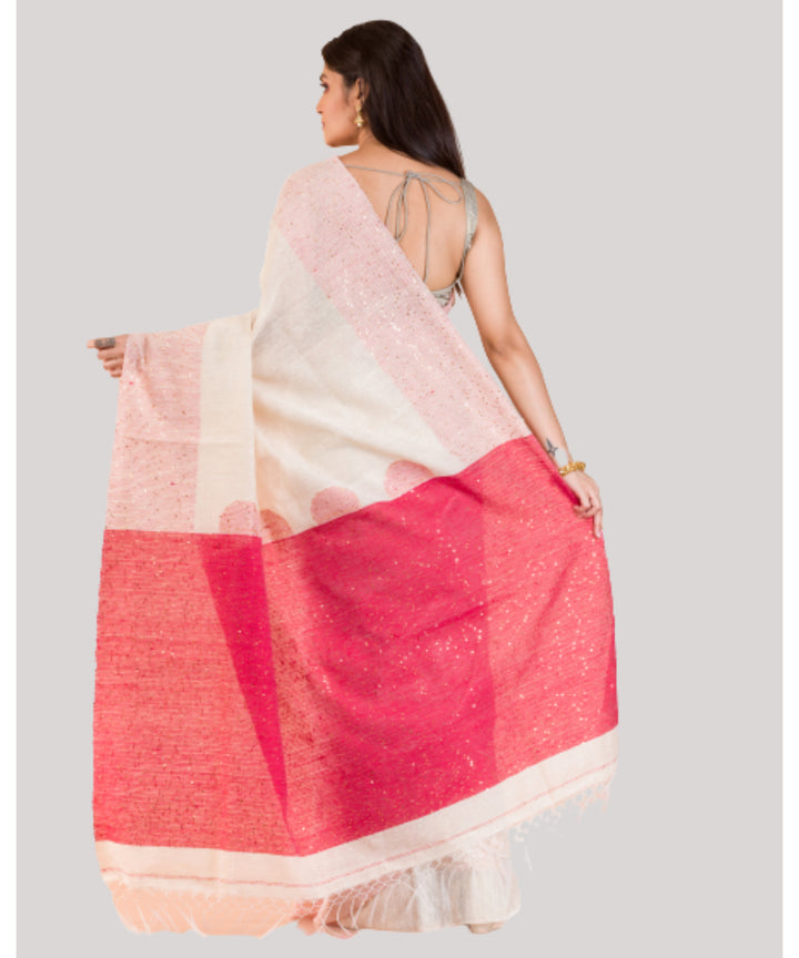 Off white and red handwoven bengal matka silk saree