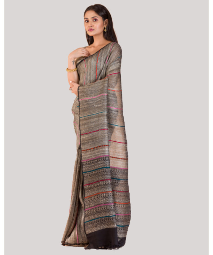 Beige ghicha handwoven bengal cotton saree