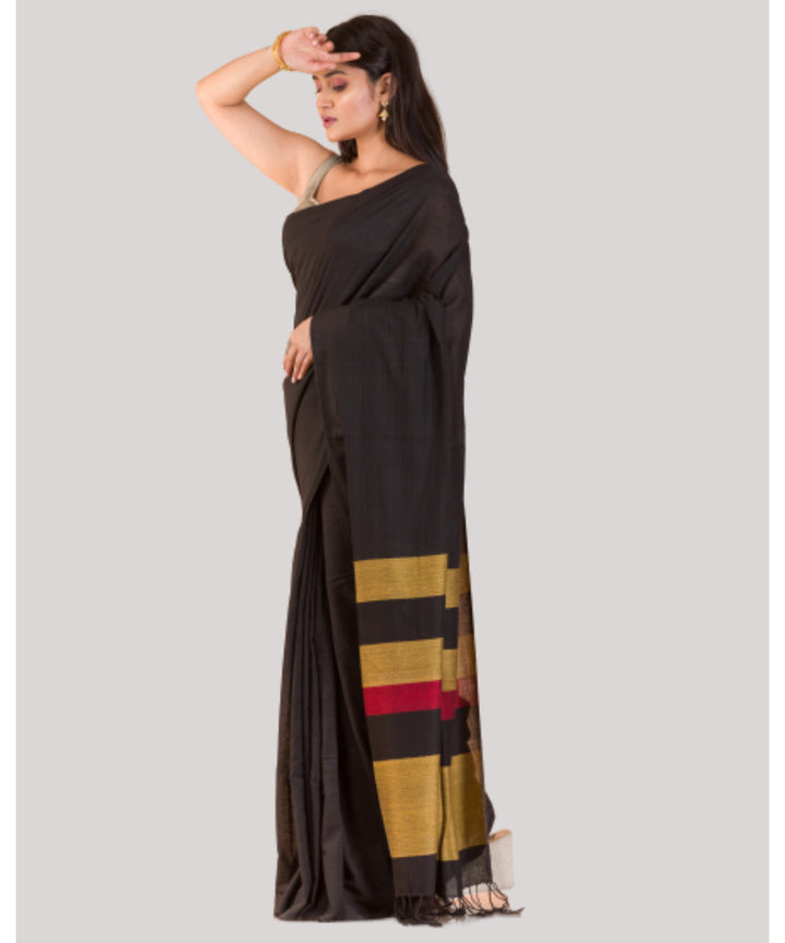 Black mustard handwoven bengal cotton saree