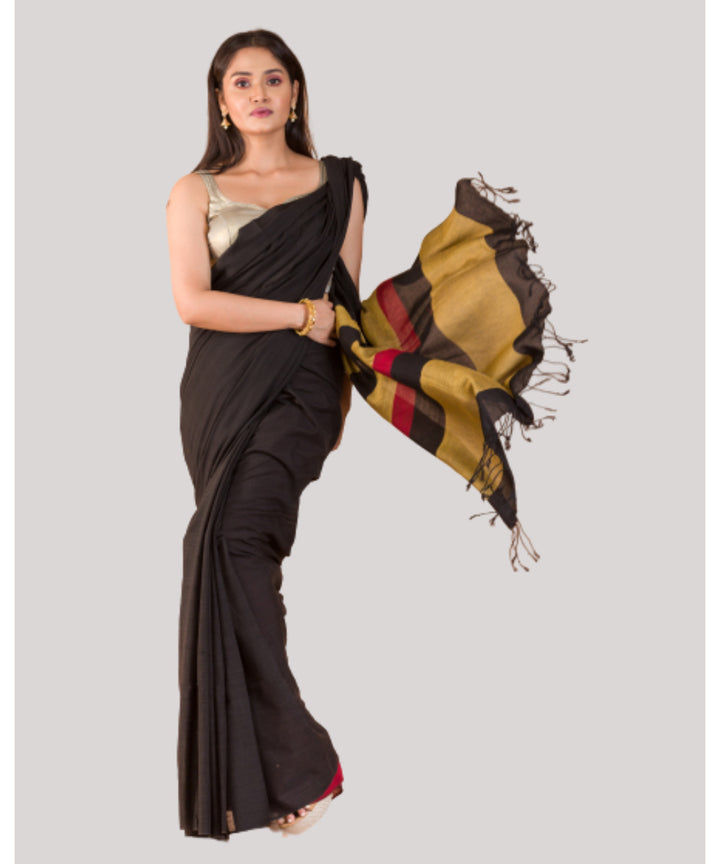 Black mustard handwoven bengal cotton saree