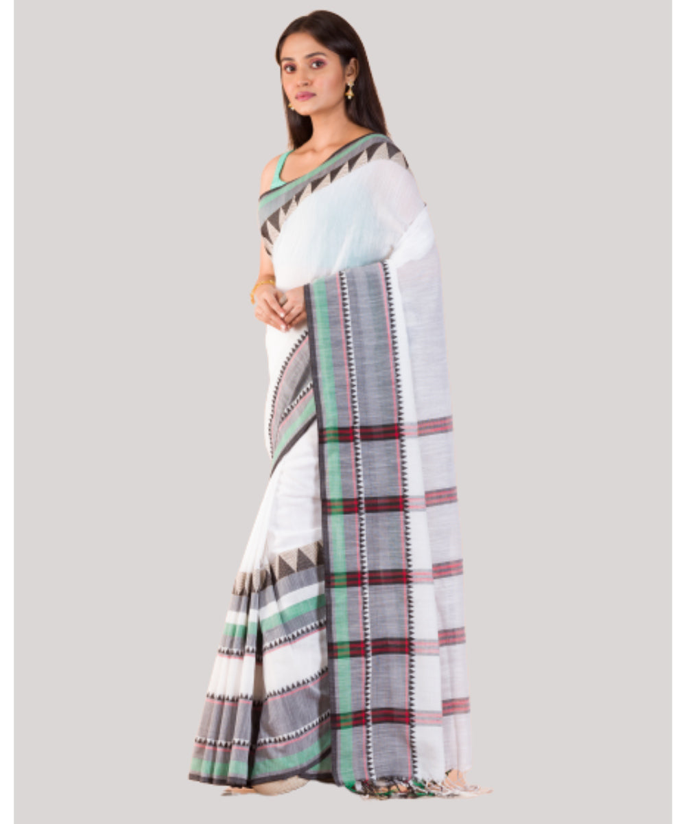 White and grey handwoven bengal cotton begumpuri saree