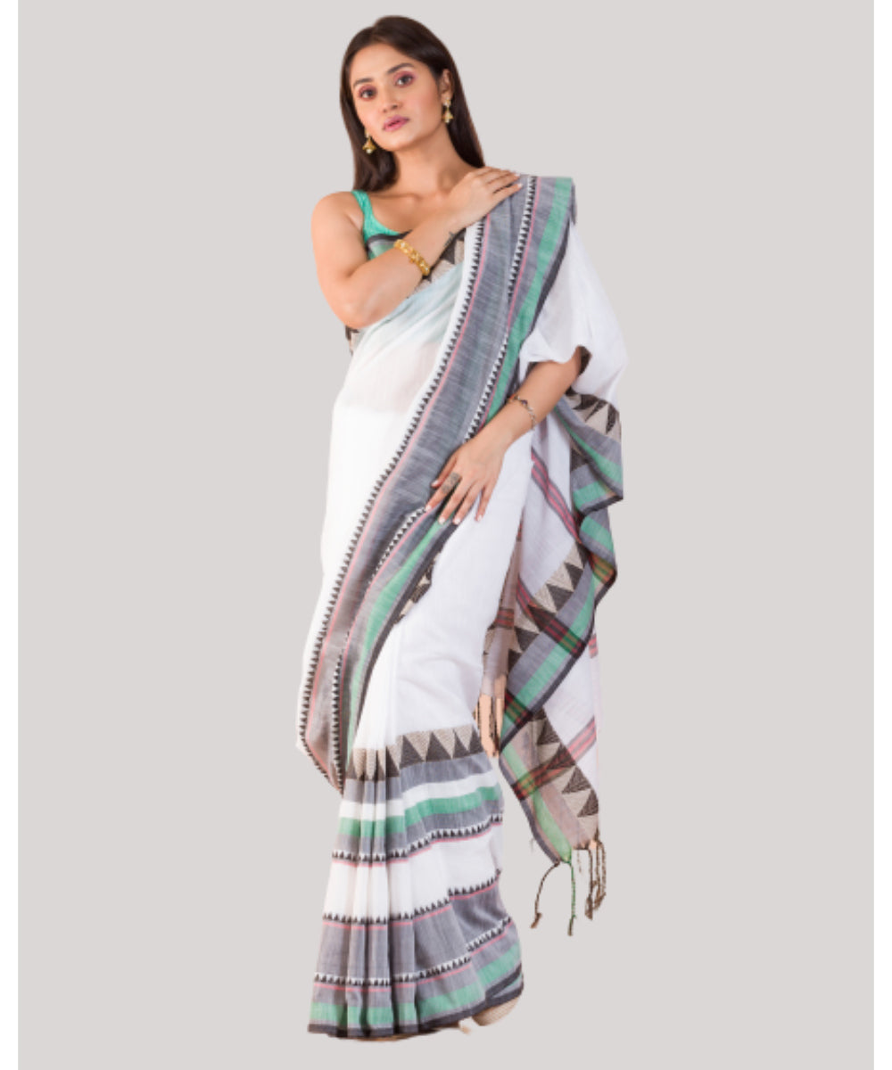 White and grey handwoven bengal cotton begumpuri saree