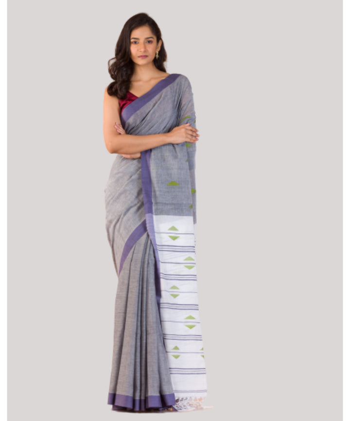 Grey blue handwoven bengal cotton saree