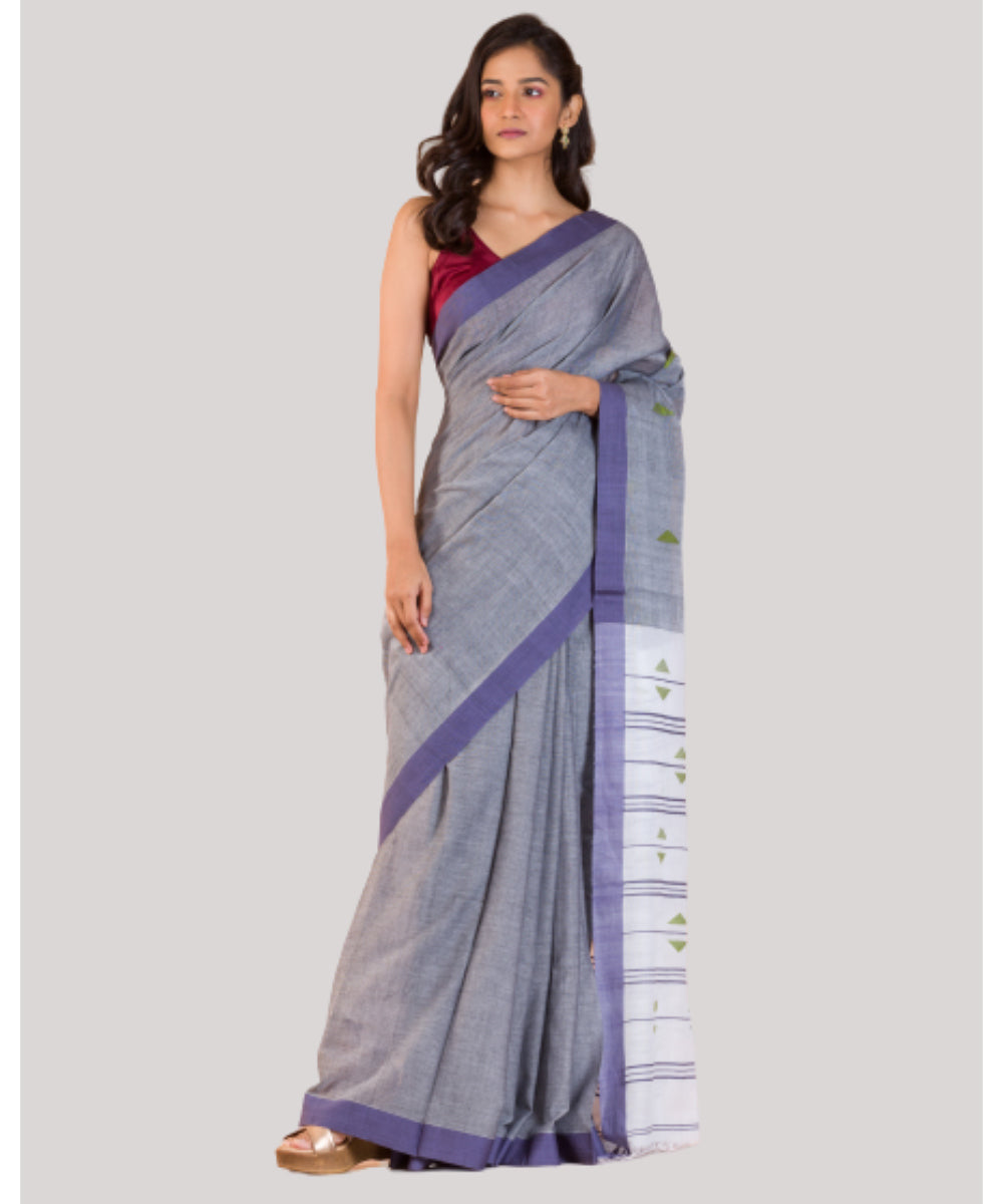 Grey blue handwoven bengal cotton saree