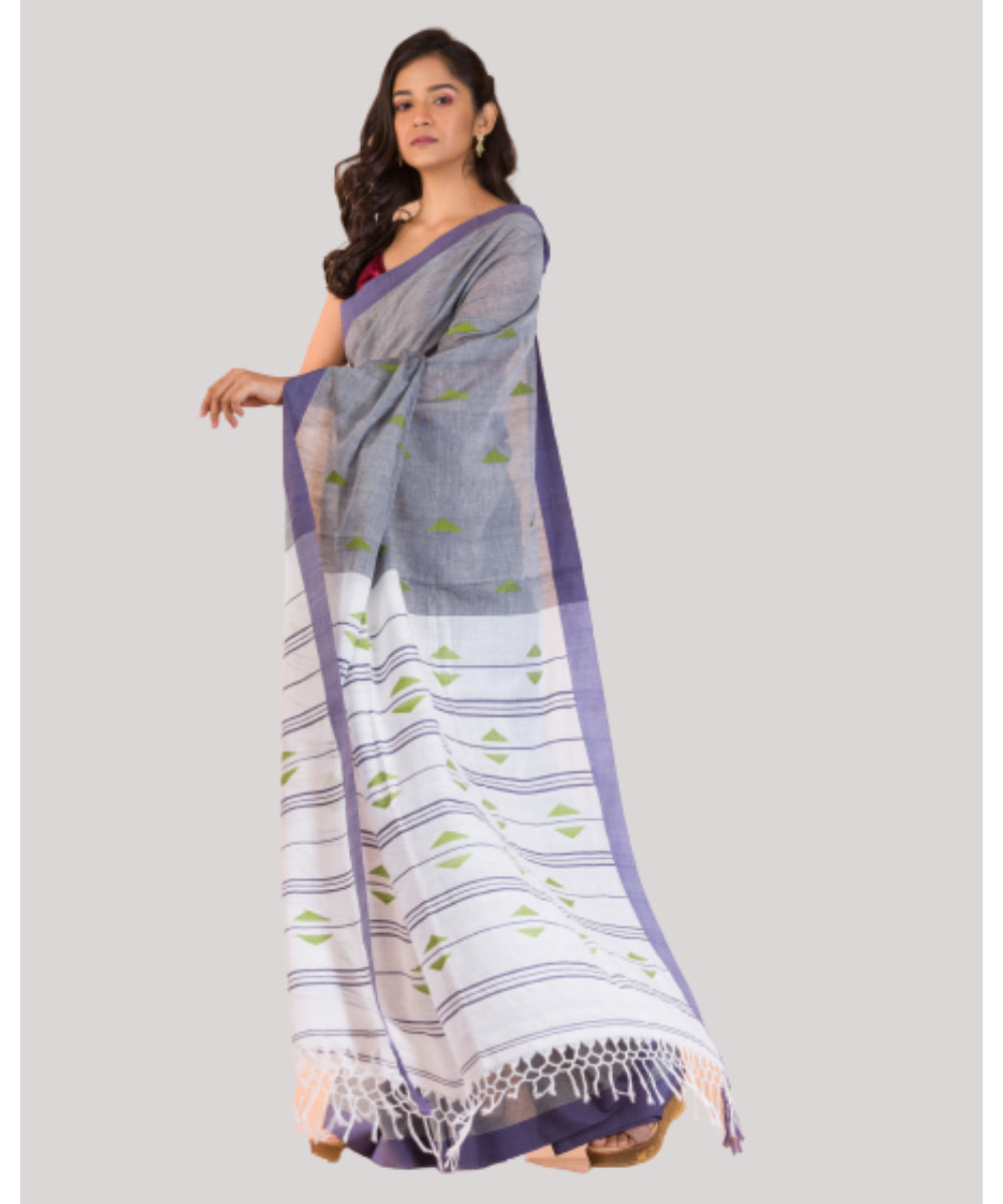 Grey blue handwoven bengal cotton saree