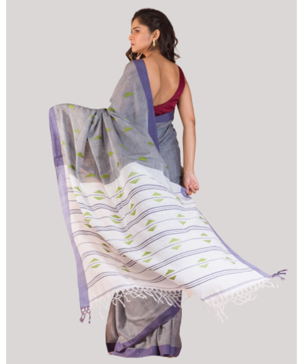 Grey blue handwoven bengal cotton saree