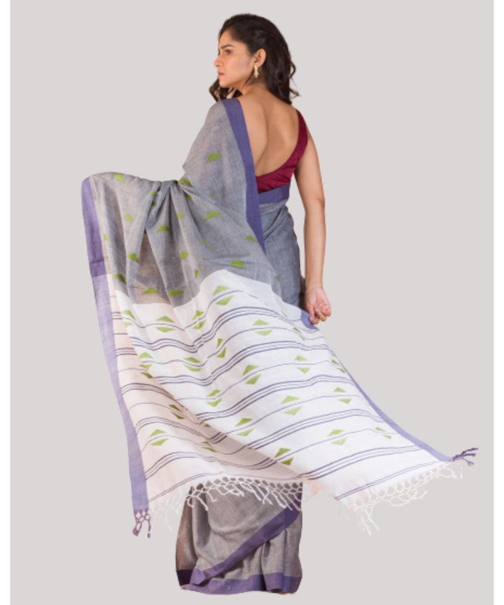 Grey blue handwoven bengal cotton saree