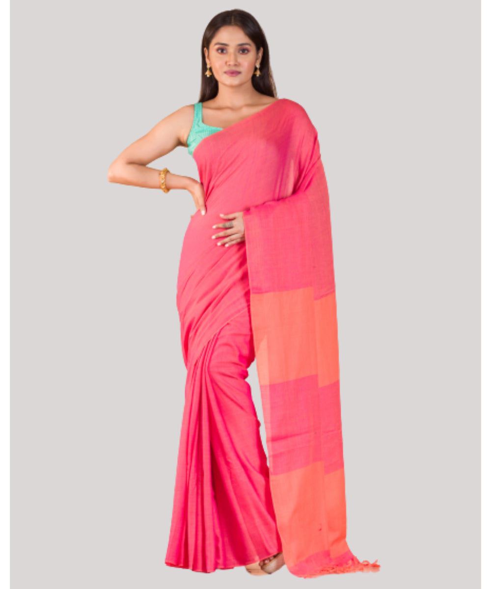 Pink orange handwoven bengal cotton saree
