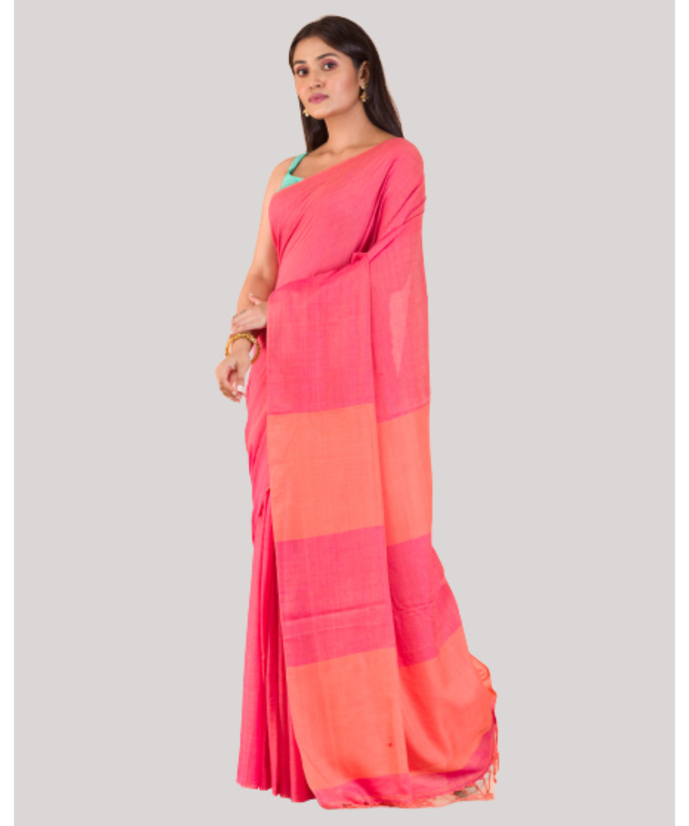 Pink orange handwoven bengal cotton saree