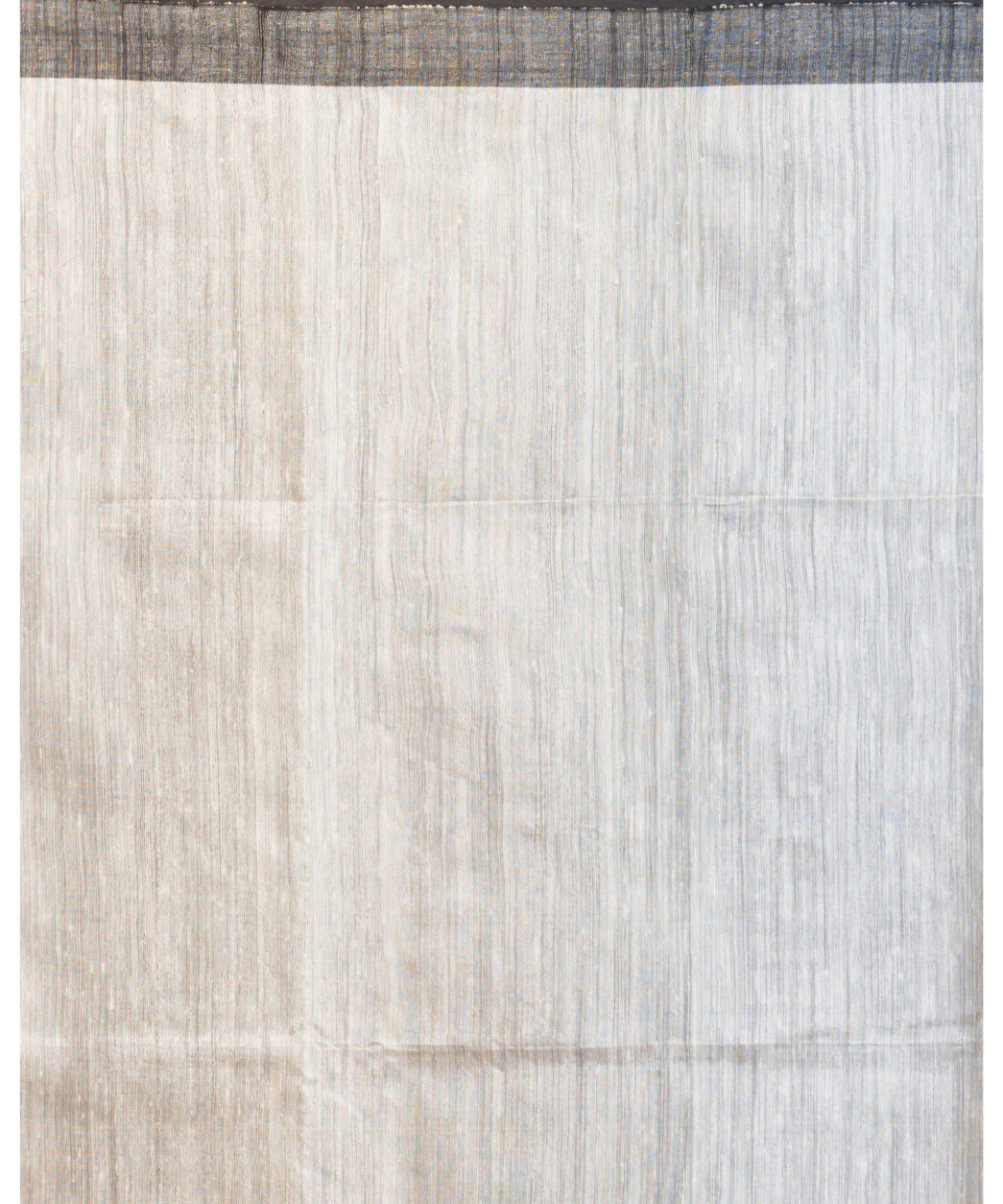 Off white black handwoven bengal matka silk jamdani saree