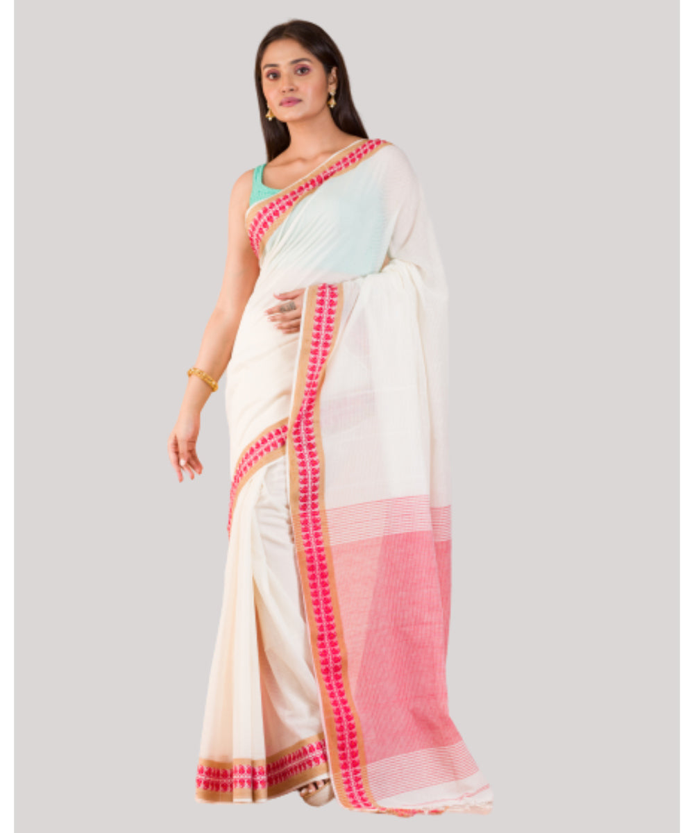 White and red handloom bengal cotton saree