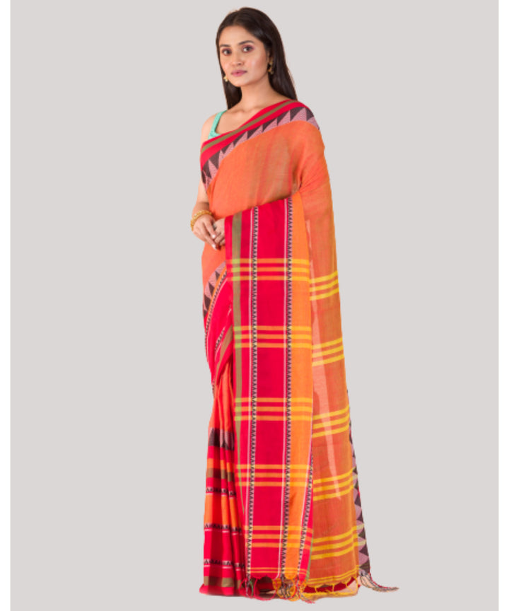 Orange and red handwoven bengal cotton begumpuri saree