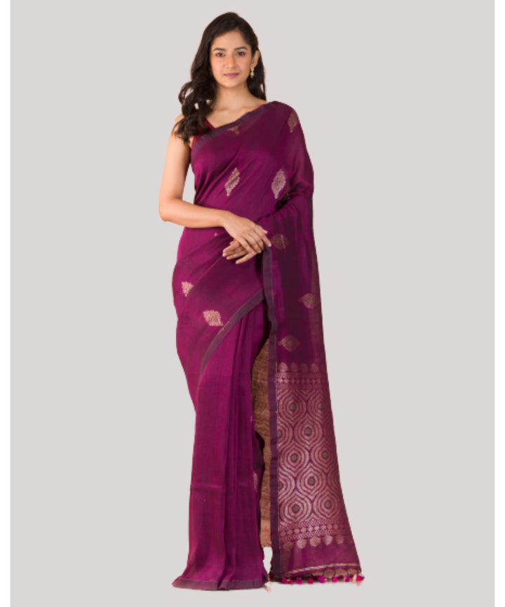 Purple plum handwoven bengal cotton and linen saree