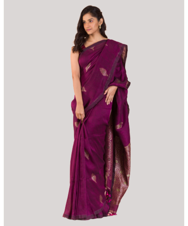 Purple plum handwoven bengal cotton and linen saree