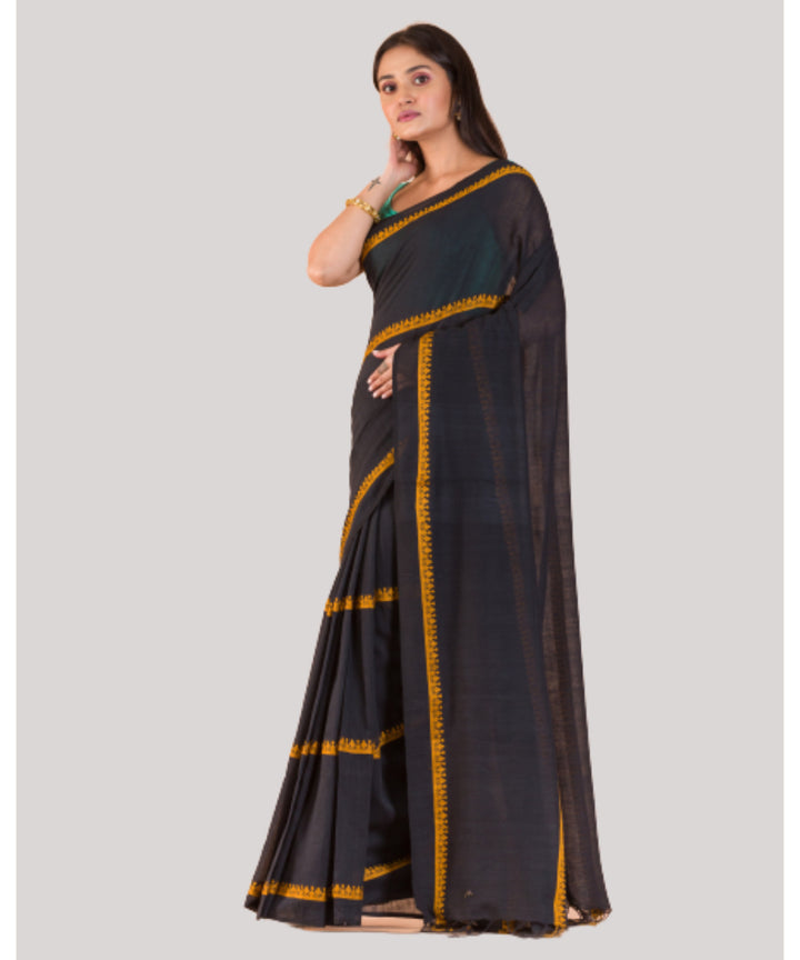 Black and yellow handwoven bengal cotton saree
