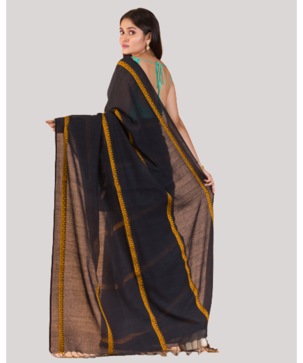 Black and yellow handwoven bengal cotton saree