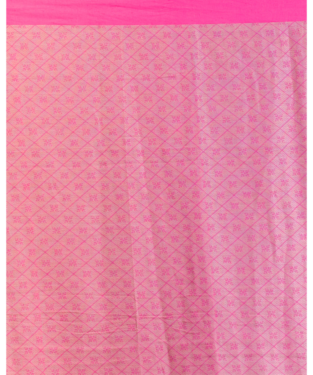 Cream pink handwoven bengal cotton saree