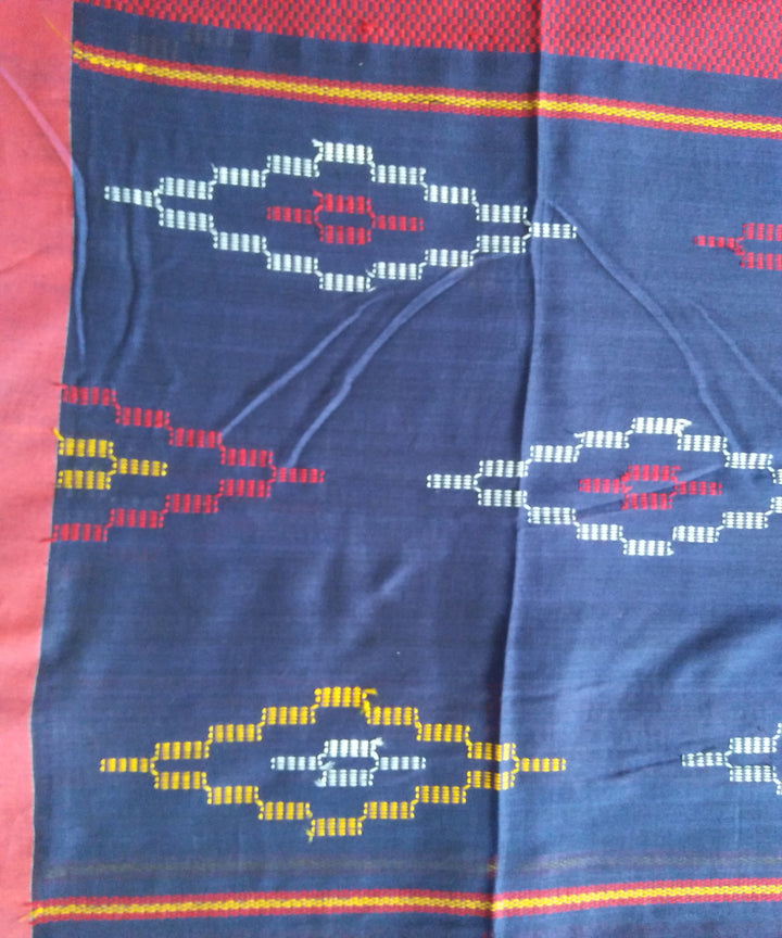 Dark blue and red handwoven bengal cotton jamdani saree