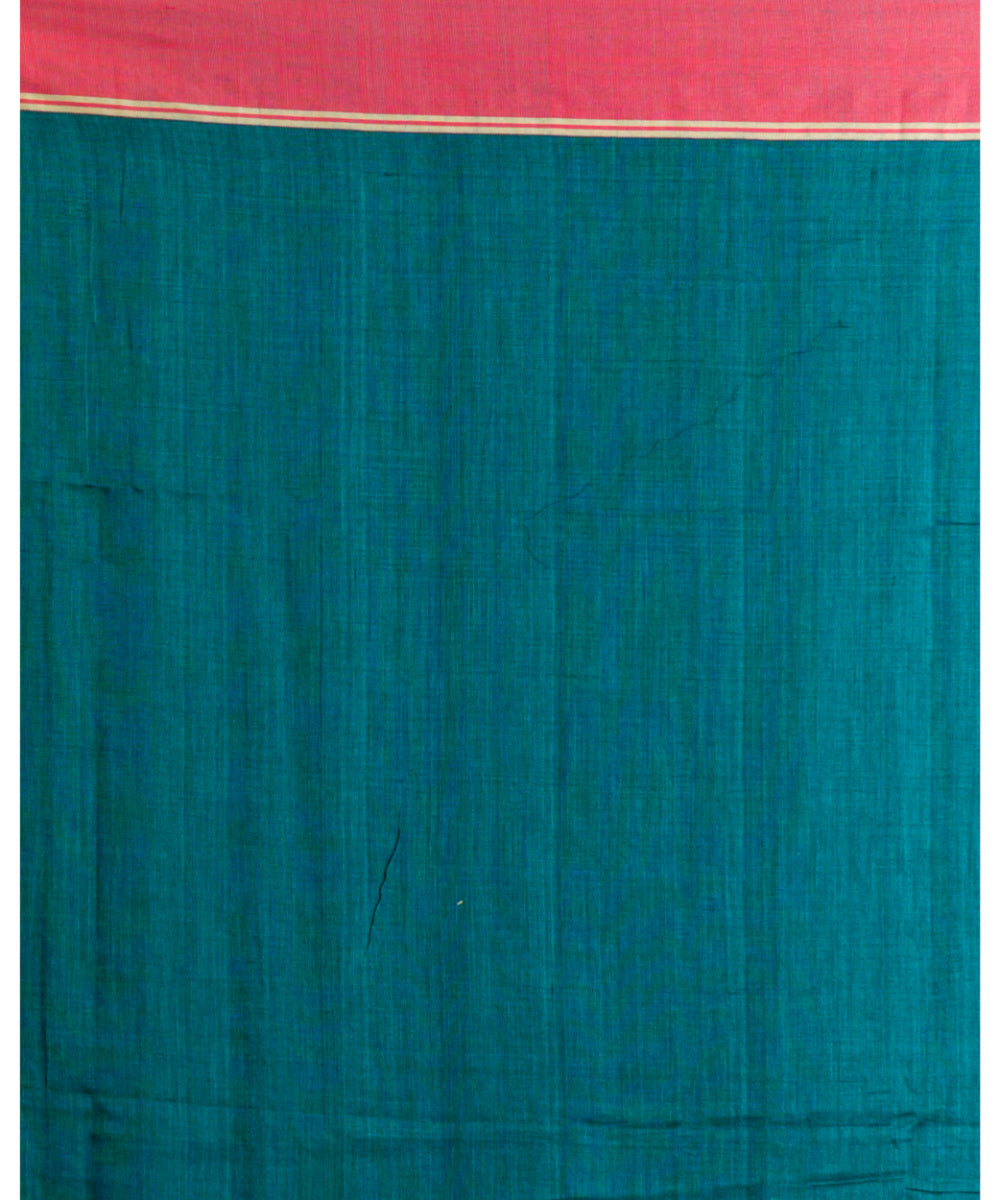 Teal green and red handwoven bengal cotton jamdani saree