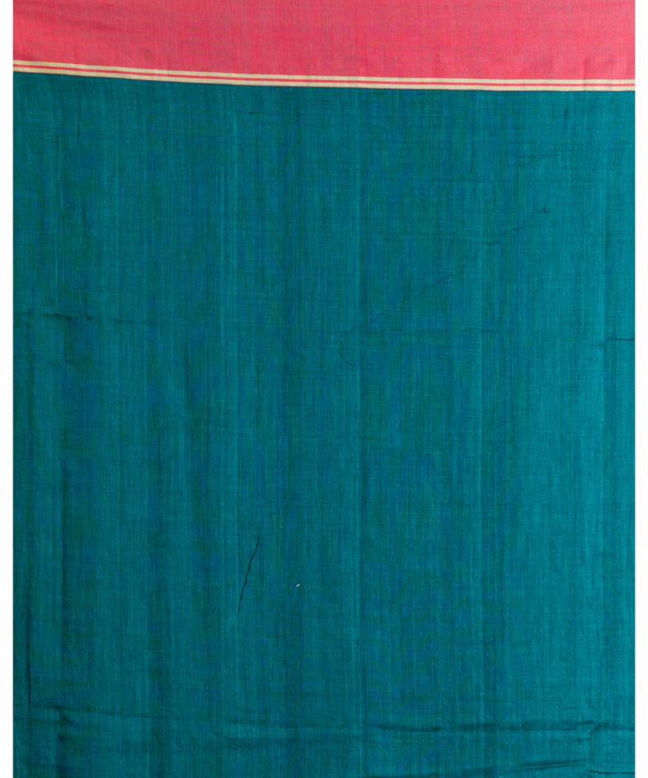 Teal green and red handwoven bengal cotton jamdani saree