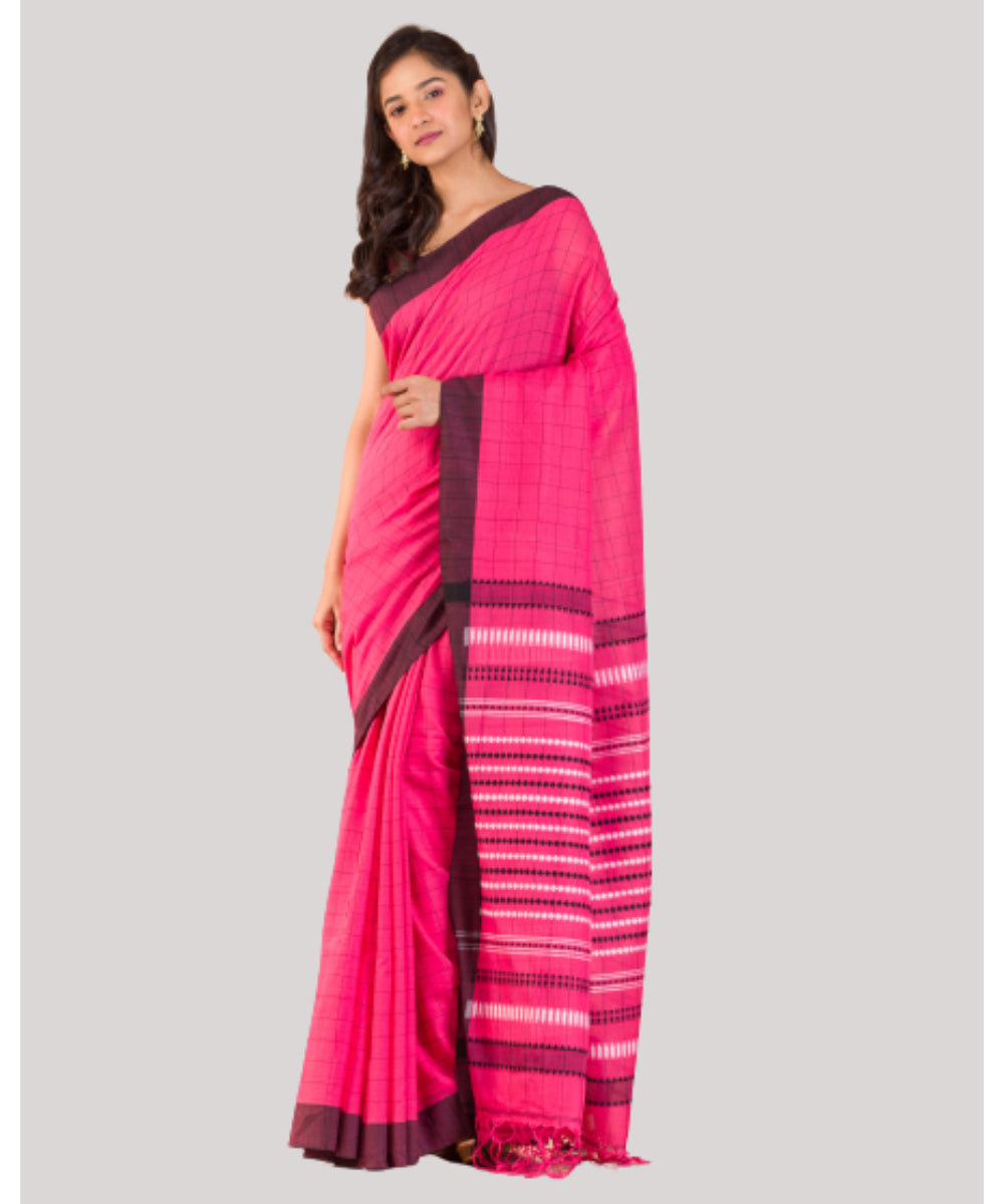 Rani pink handwoven bengal cotton saree