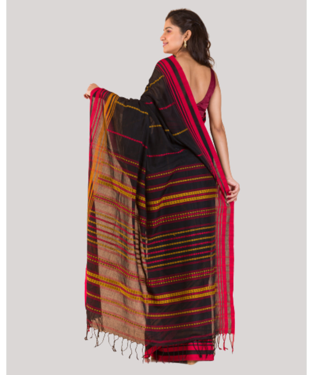 Black pink handwoven bengal cotton begumpuri saree