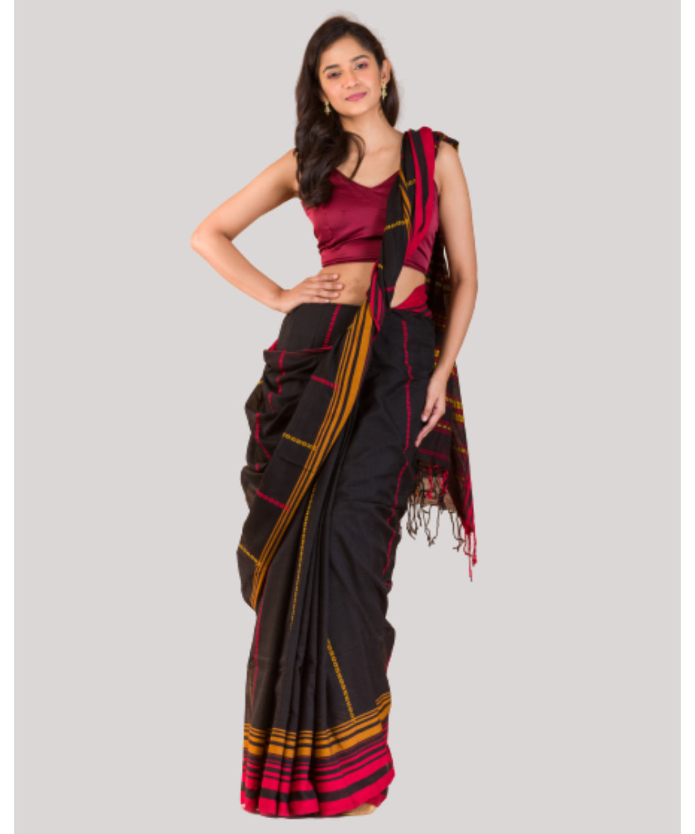 Black pink handwoven bengal cotton begumpuri saree