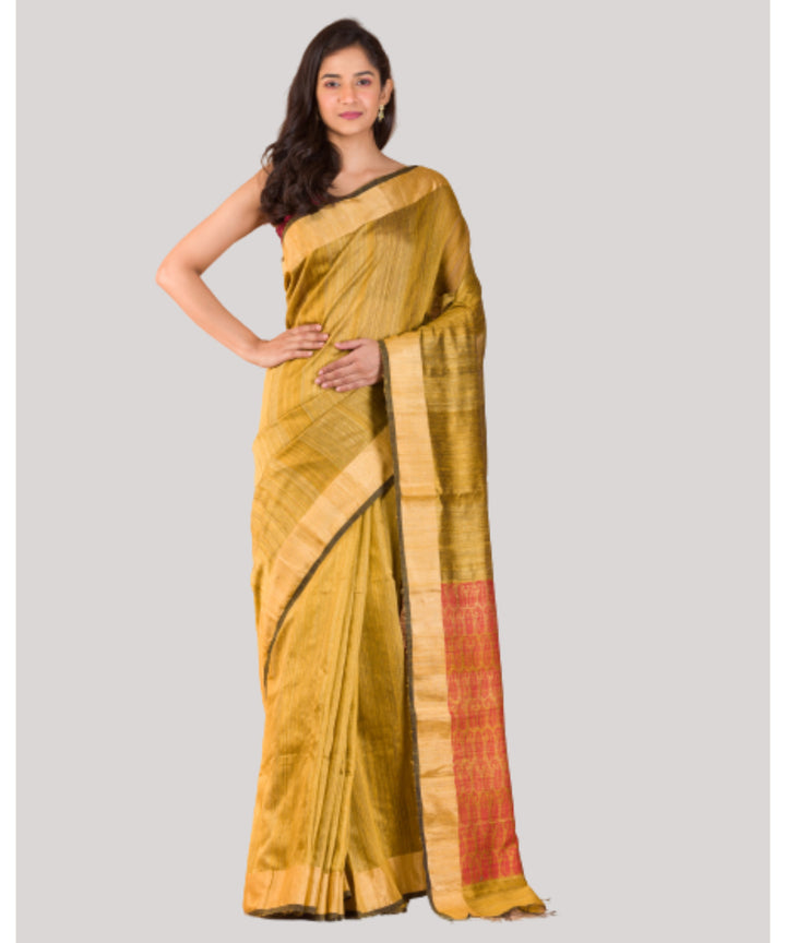 Mustard golden handwoven bengal matka silk saree