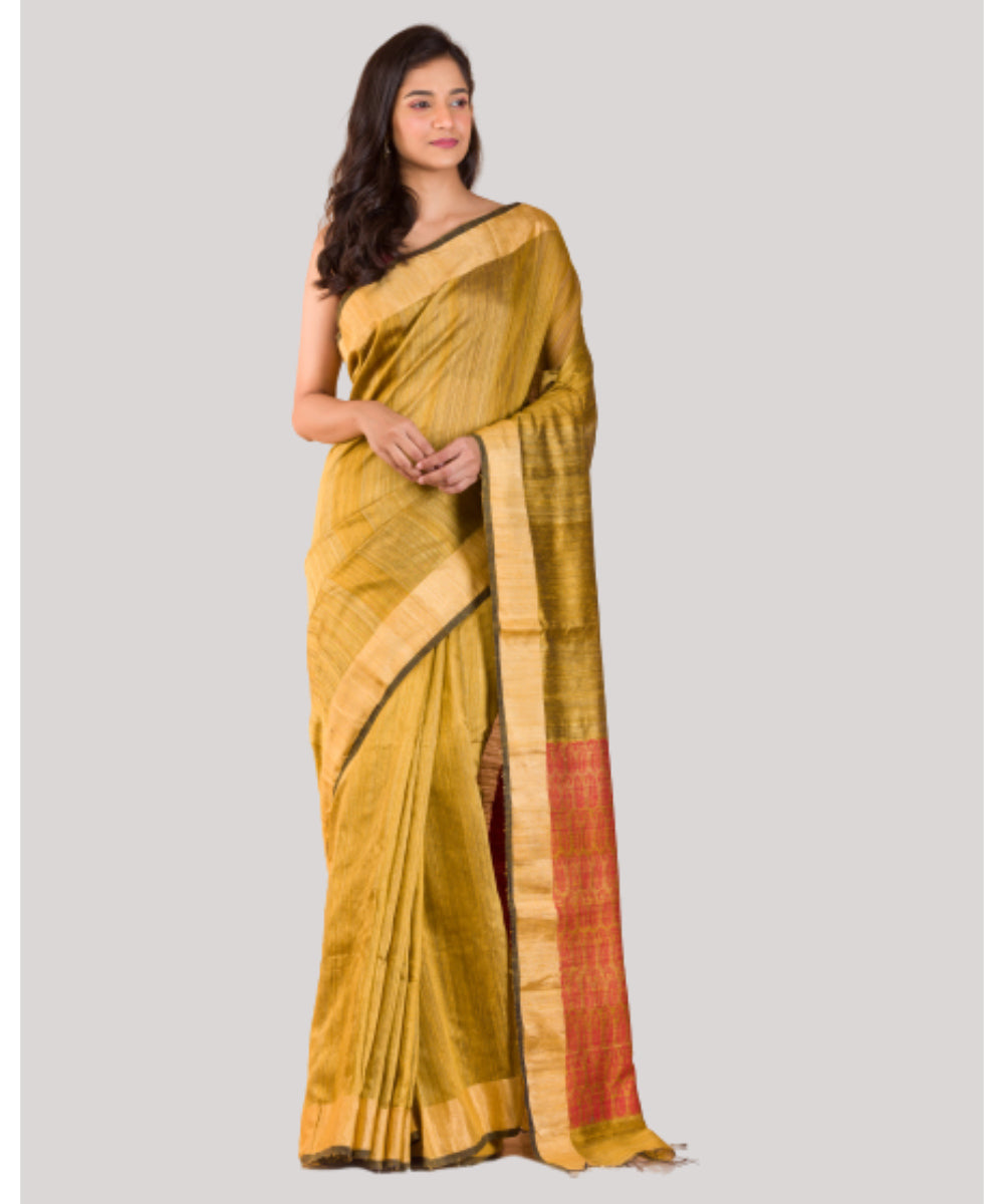 Mustard golden handwoven bengal matka silk saree