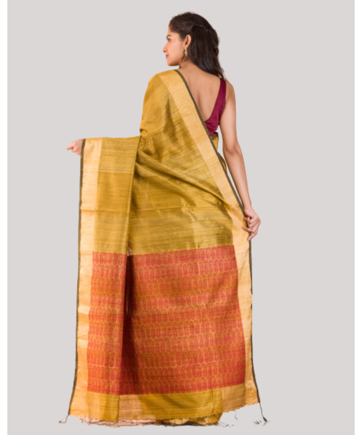 Mustard golden handwoven bengal matka silk saree
