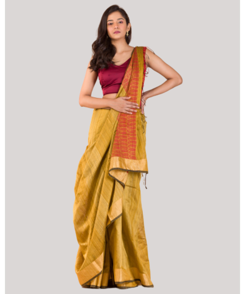 Mustard golden handwoven bengal matka silk saree