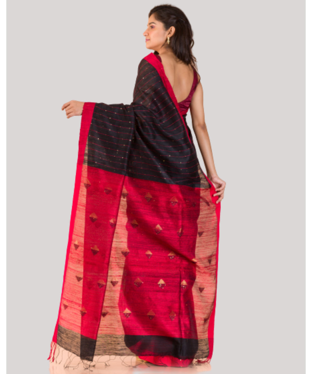 Black red handwoven bengal matka silk saree