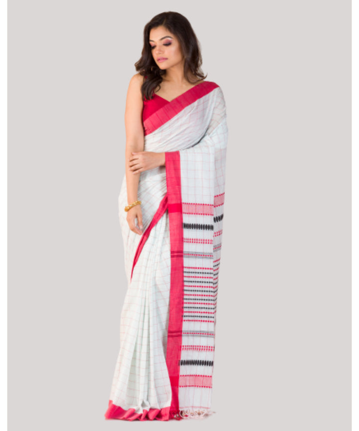 White red handwoven bengal cotton saree