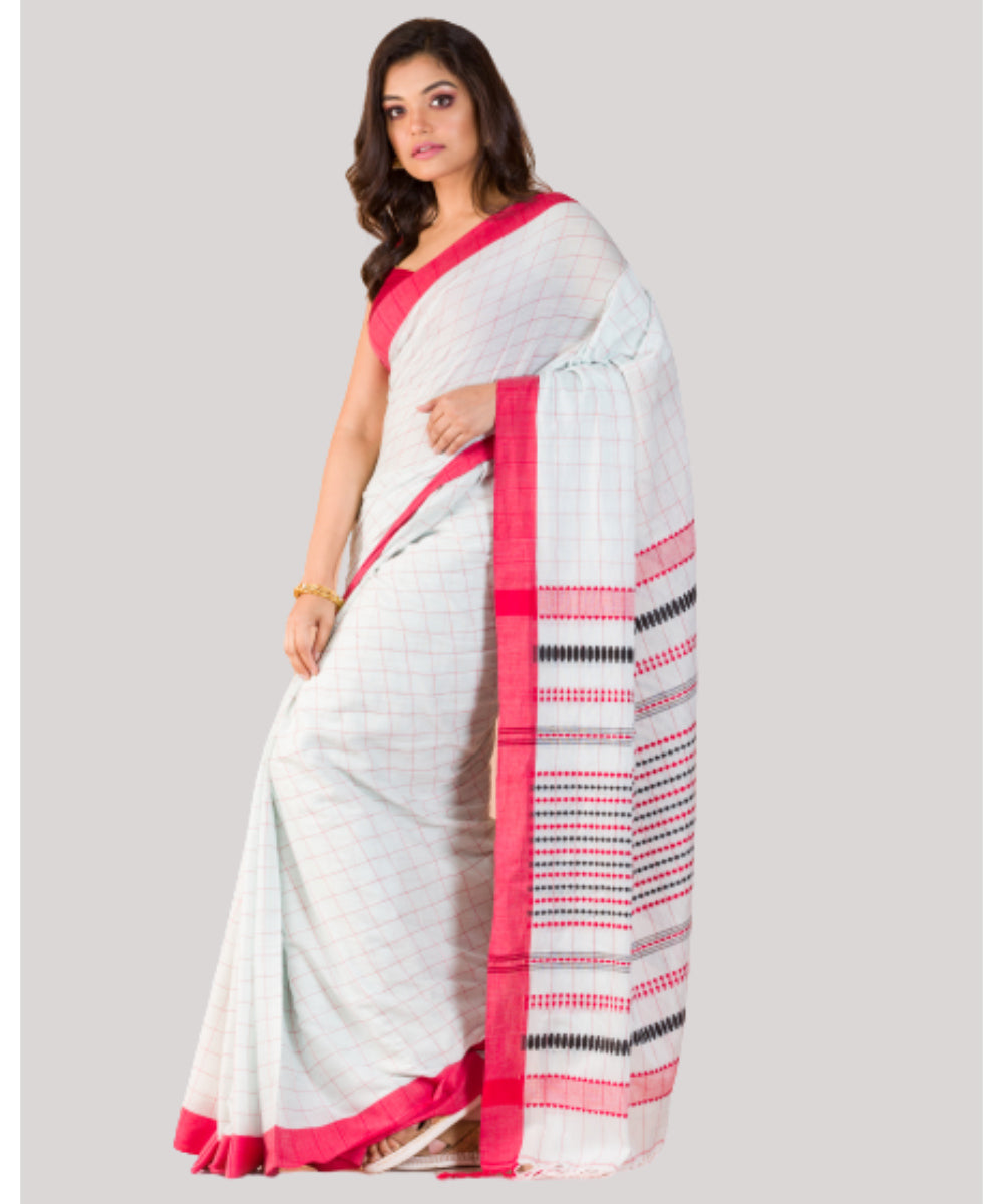 White red handwoven bengal cotton saree