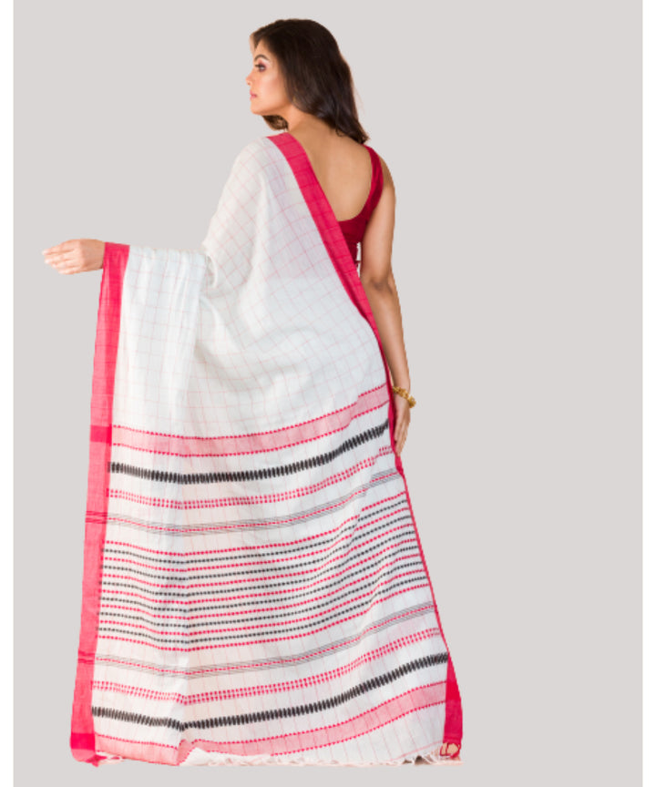 White red handwoven bengal cotton saree