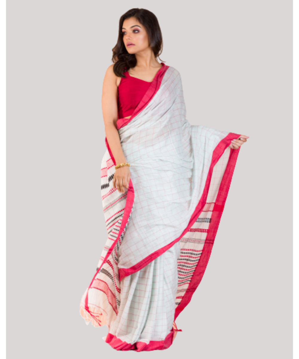 White red handwoven bengal cotton saree