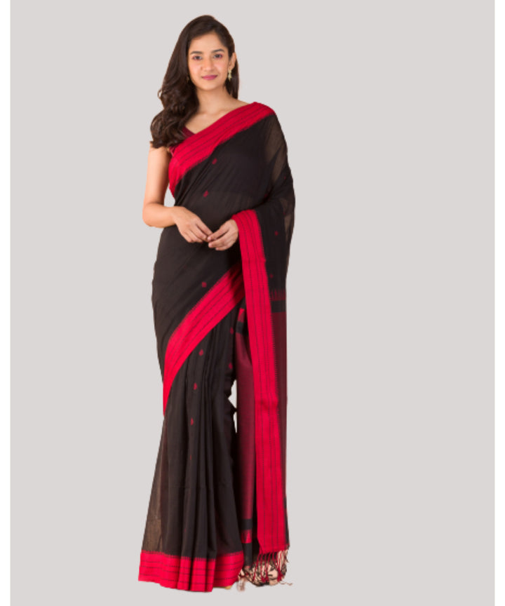 Black and red handloom bengal cotton saree