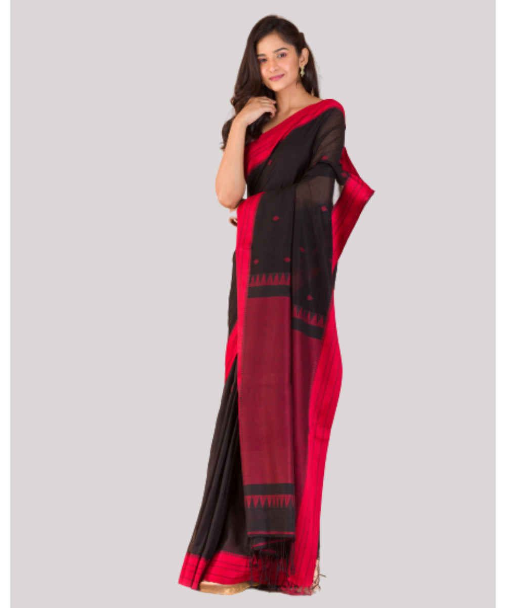 Black and red handloom bengal cotton saree