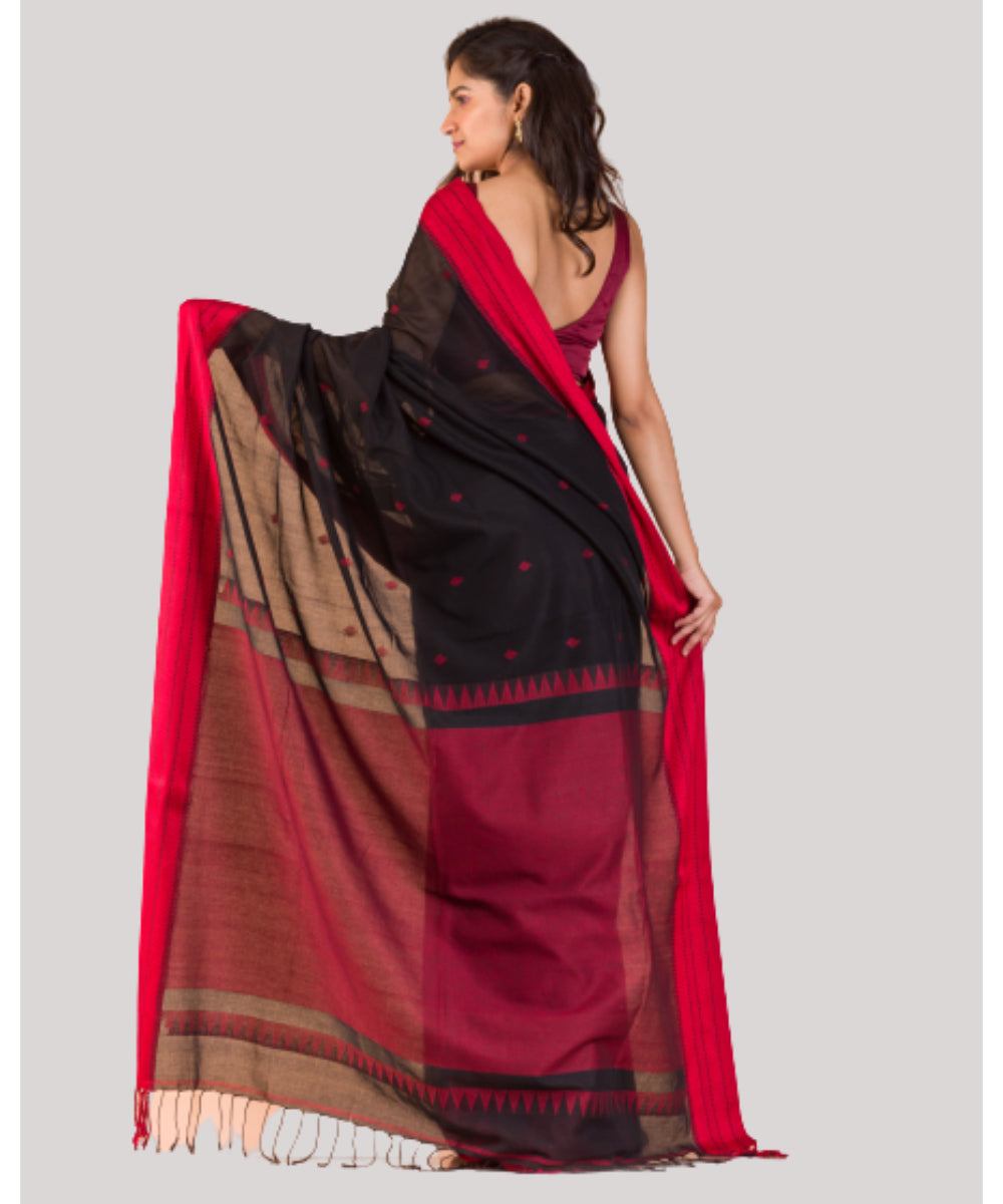 Black and red handloom bengal cotton saree