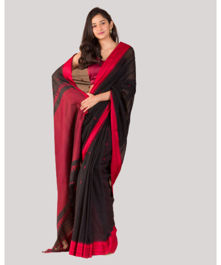 Black and red handloom bengal cotton saree