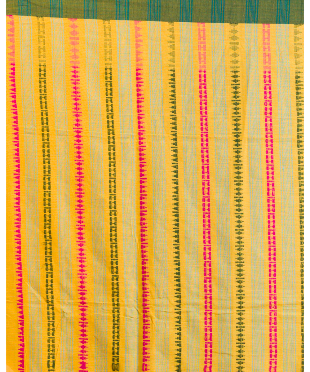 Yellow pink green handwoven bengal cotton saree