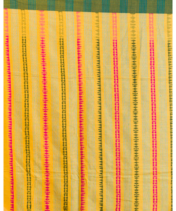 Yellow pink green handwoven bengal cotton saree