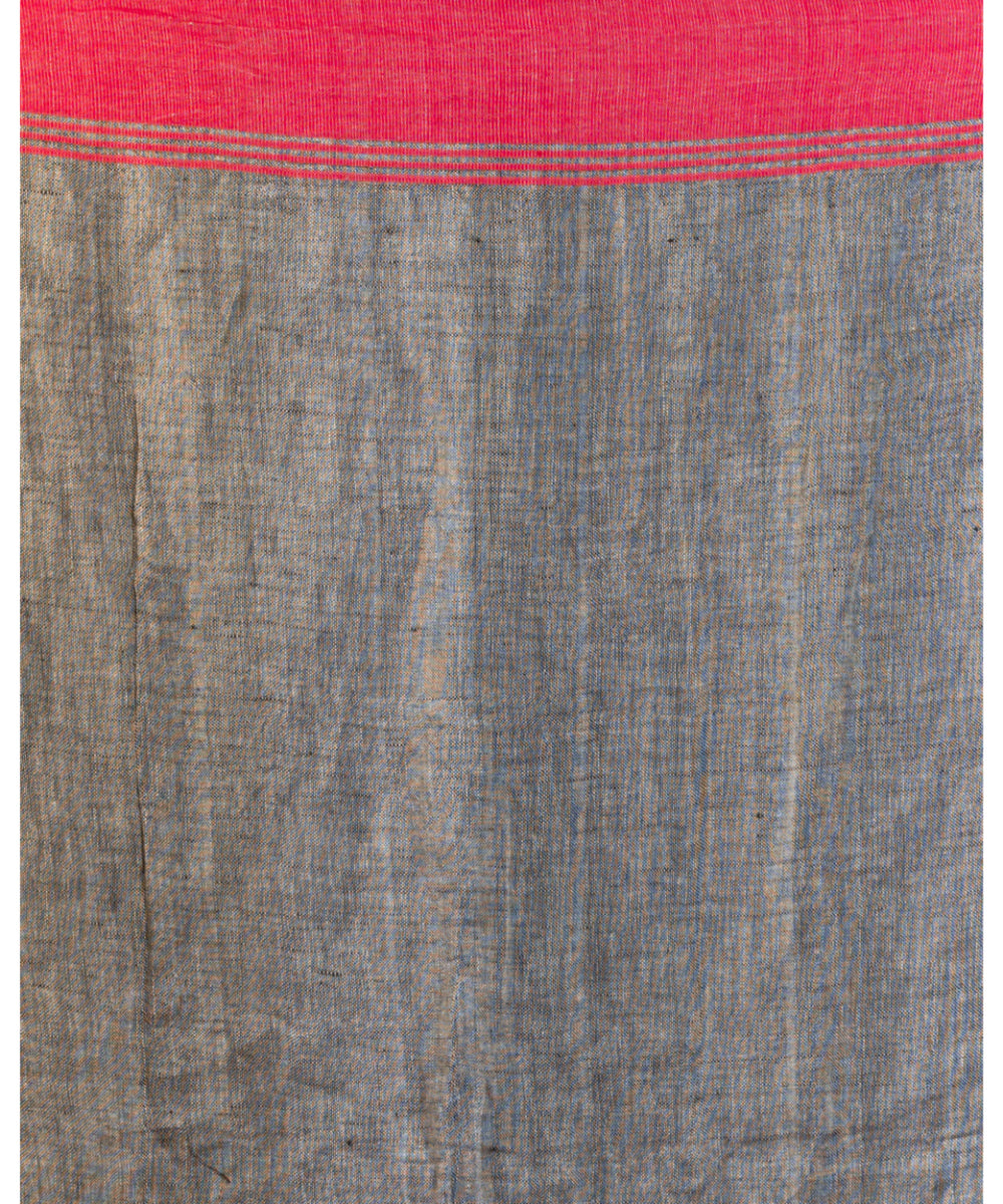 Grey and red handwoven bengal linen jamdani saree