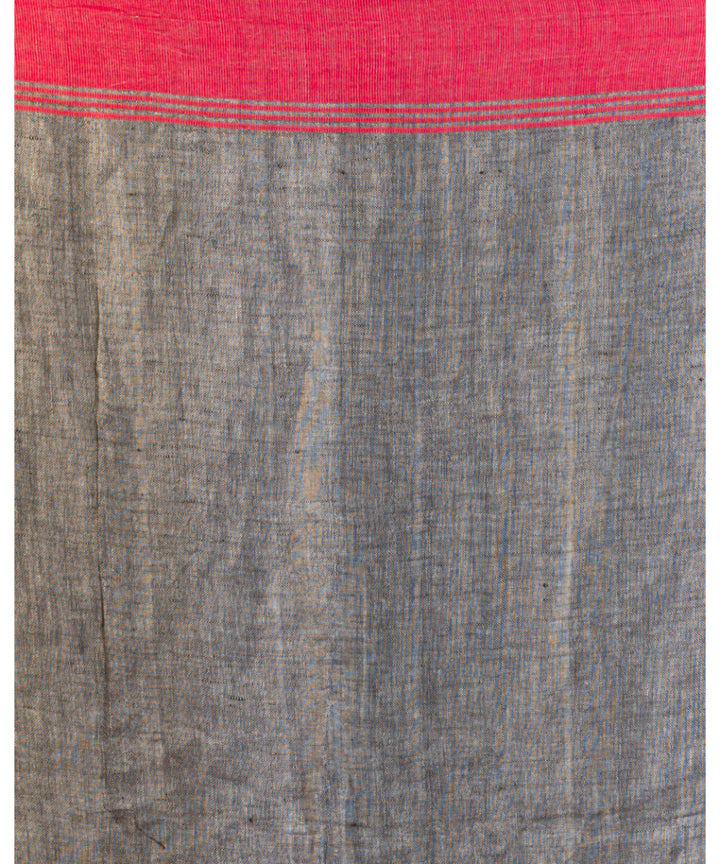 Grey and red handwoven bengal linen jamdani saree
