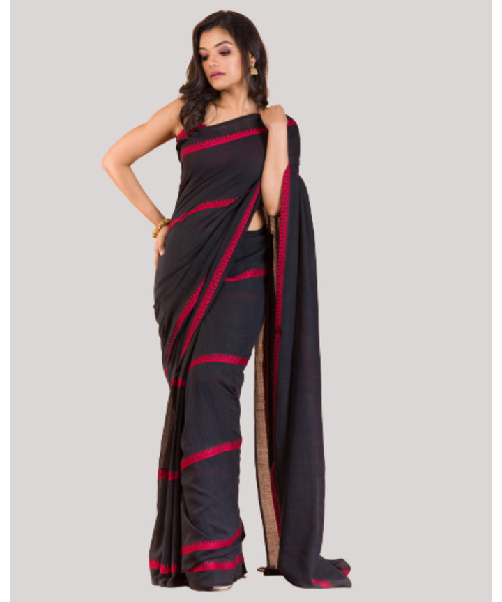 Black red handwoven bengal cotton saree