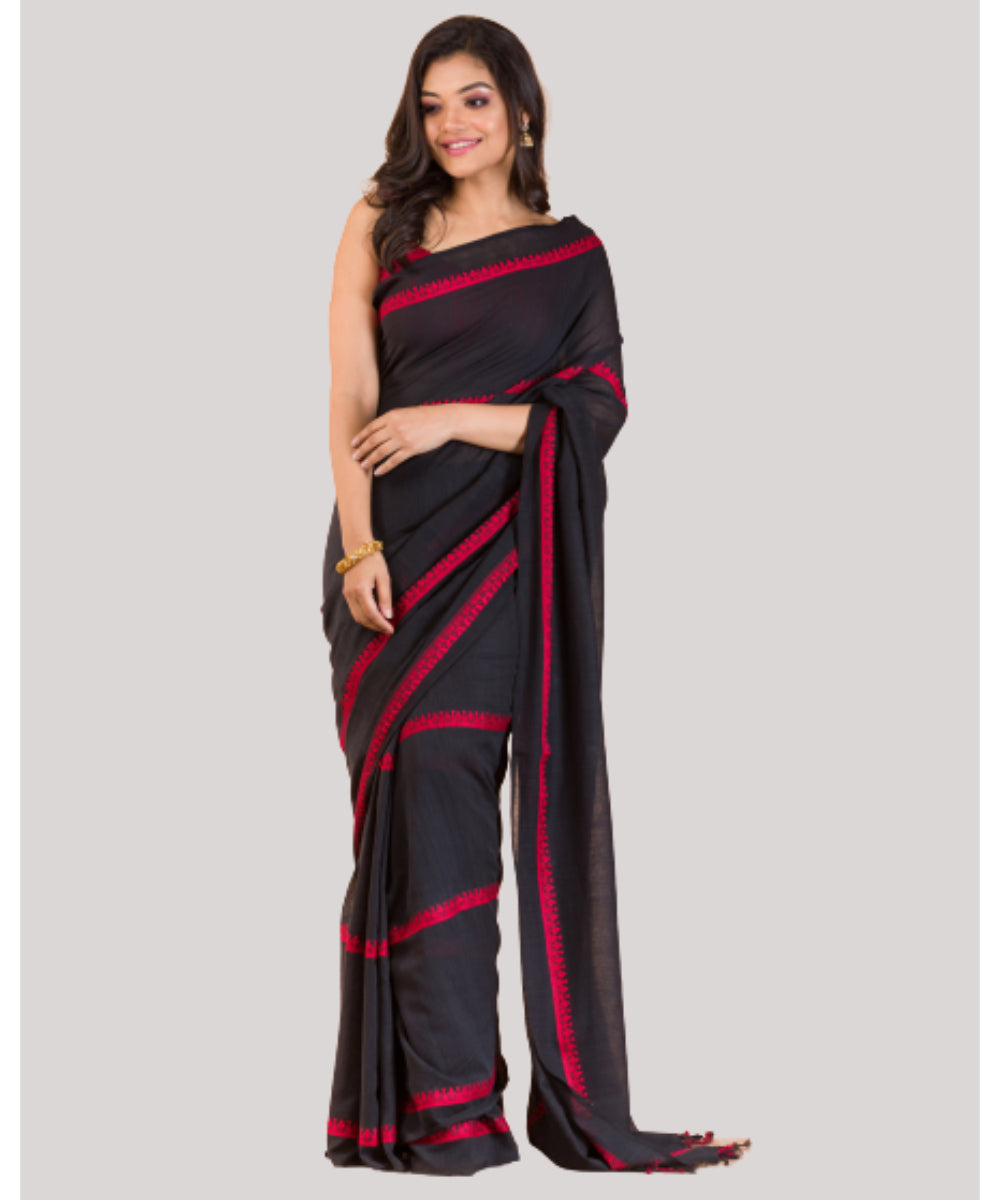 Black red handwoven bengal cotton saree