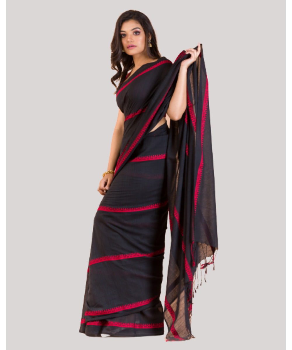 Black red handwoven bengal cotton saree